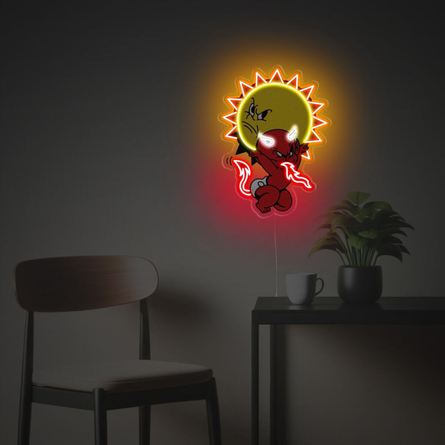 Red Evil With Sun Led Neon Acrylic Artwork | Shineneon
