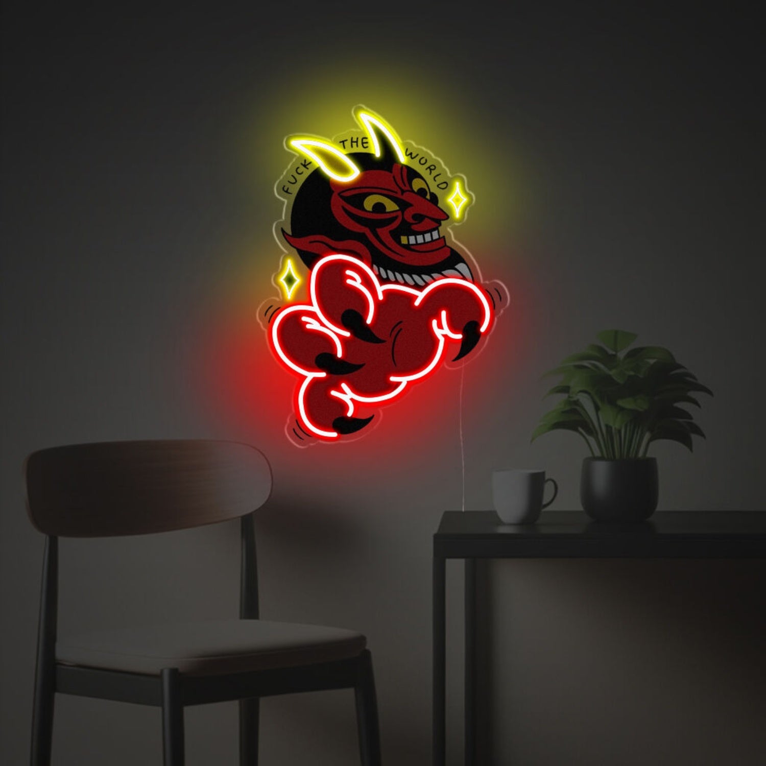 Red Evil With Yellow Corns Led Neon Acrylic Artwork For Bars | Shineneon