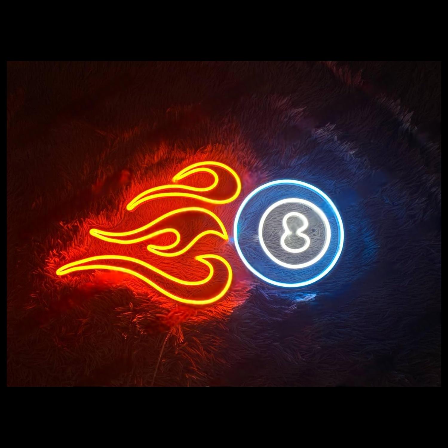 Red Flame Blue 8 Ball Led Neon Sign For Game Room Bar Decor | Shineneon