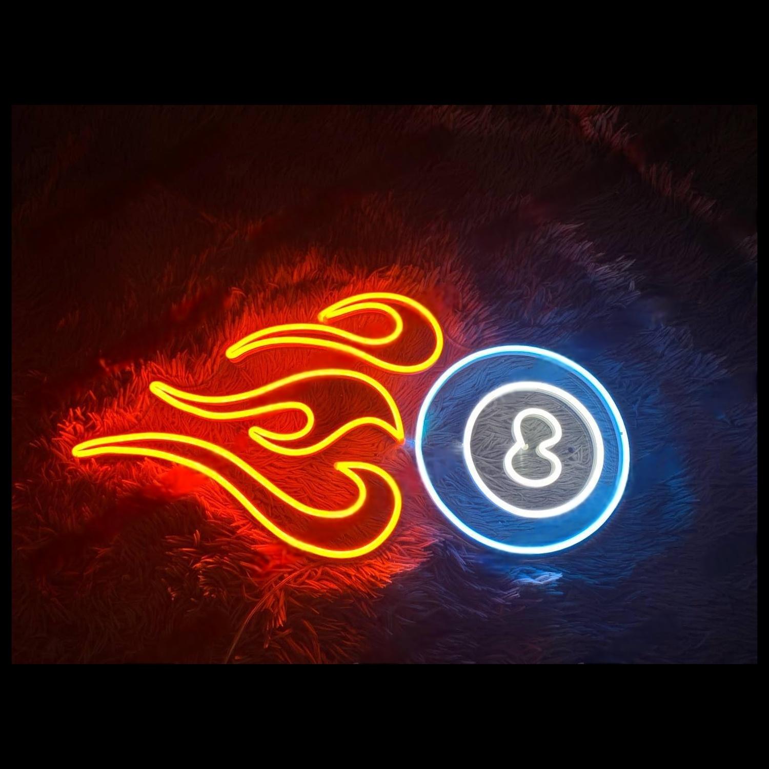 Red Flame Blue 8 Ball Led Neon Sign For Game Room Bar Decor | Shineneon