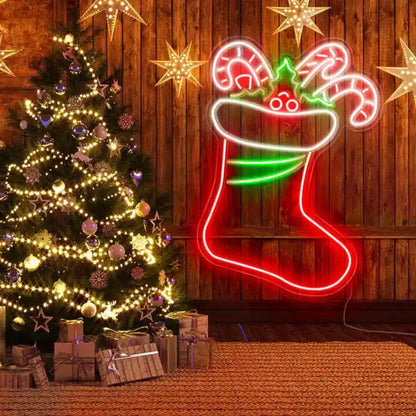 Red Green White Christmas Sock Led Neon Sign For Indoor Holiday Decor | Shineneon