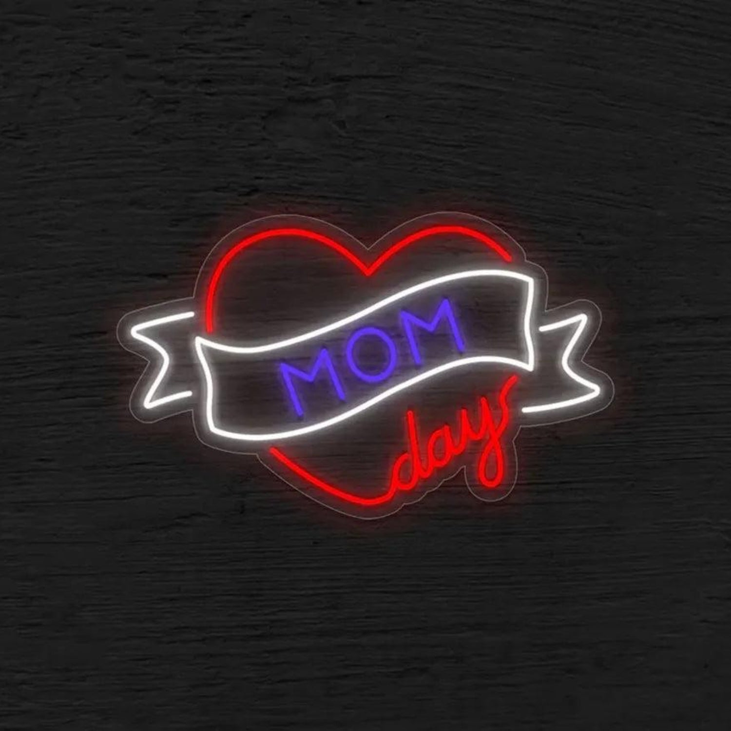 Red Heart White Ribbon MOM Days LED Neon Sign for Mothers Day Home Decor | Shineneon