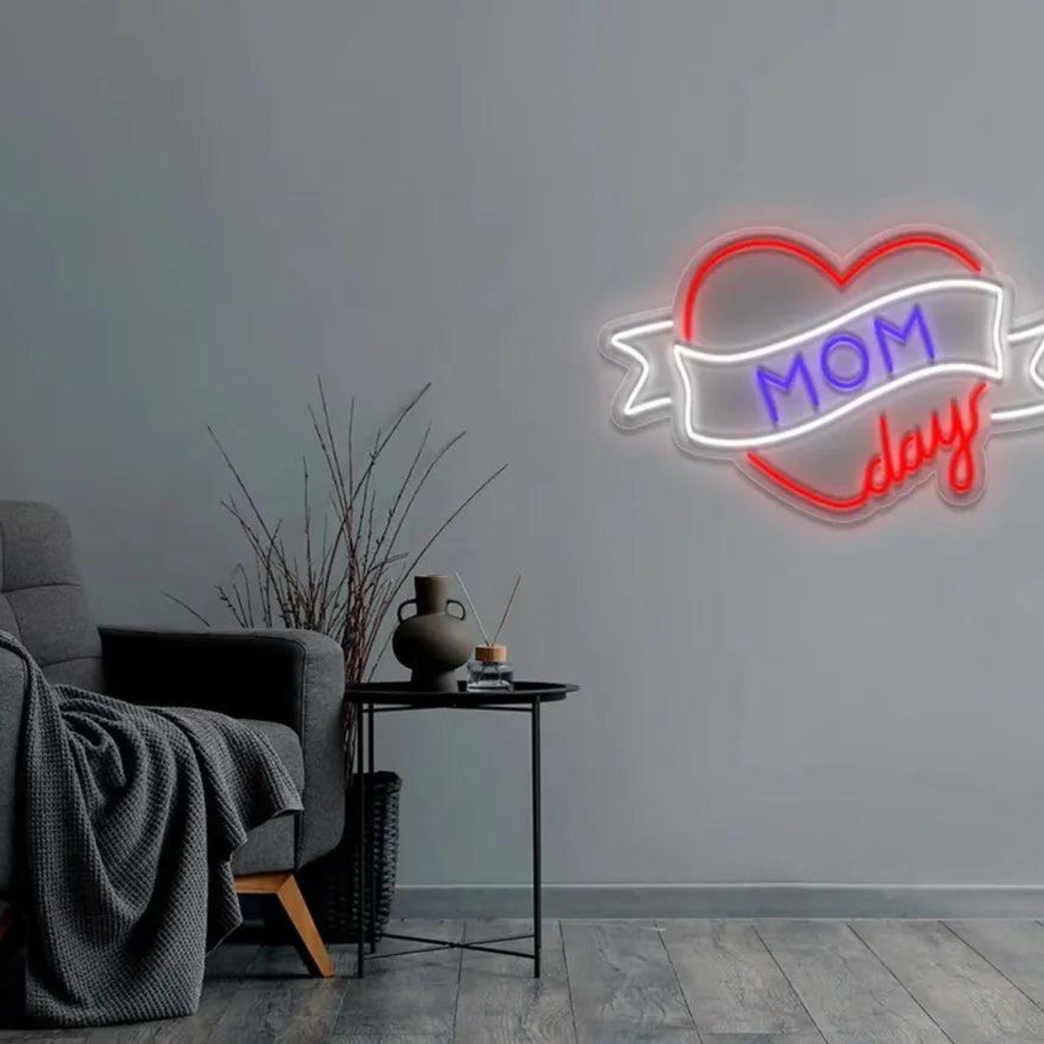 Red Heart White Ribbon MOM Days LED Neon Sign for Mothers Day Home Decor | Shineneon