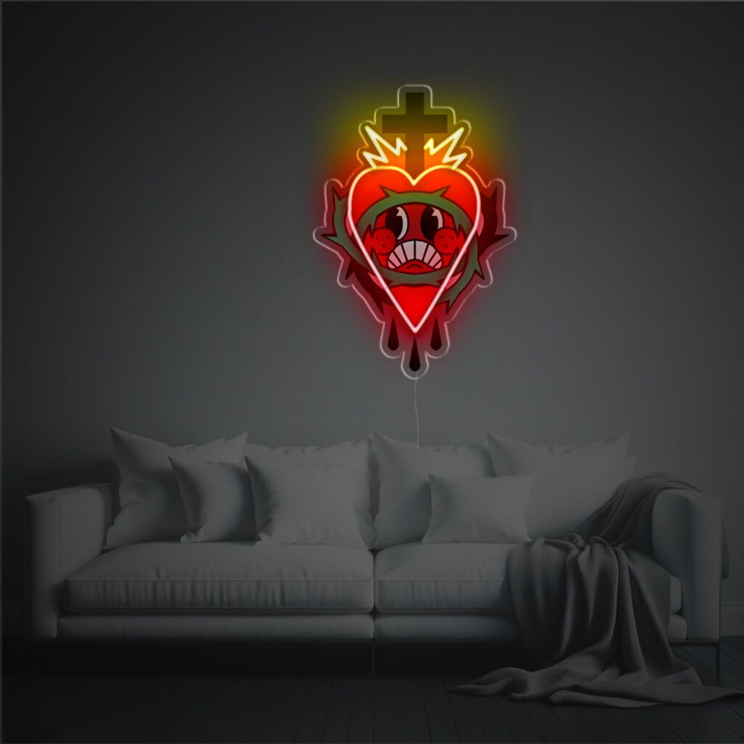 Red Heart With Cross Led Neon Acrylic Artwork | Shineneon