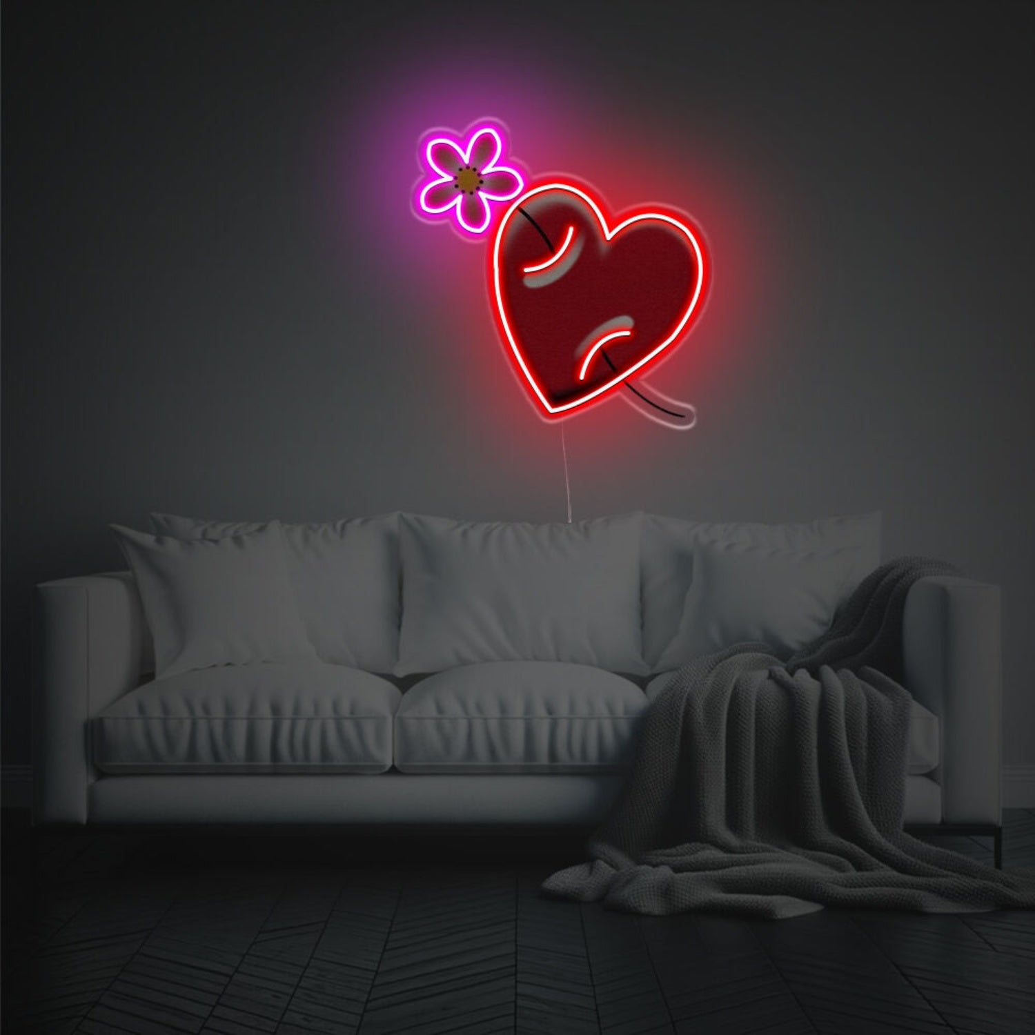 Red Heart With Flower Led Neon Acrylic Artwork | Shineneon