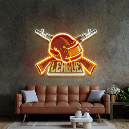 Red Helmet Yellow Guns Uv Printed Led Neon Sign Gaming Room Decor | Shineneon