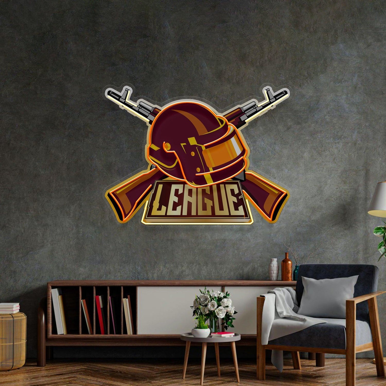 Red Helmet Yellow Guns Uv Printed Led Neon Sign Gaming Room Decor | Shineneon