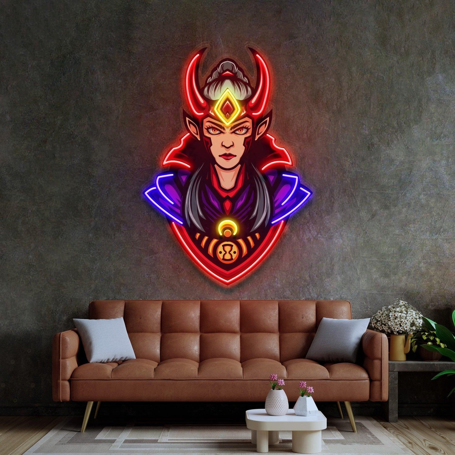 Red Horned Lady Assassins Multicolor Fantasy Uv Printed Led Neon Sign For Home Decor | Shineneon