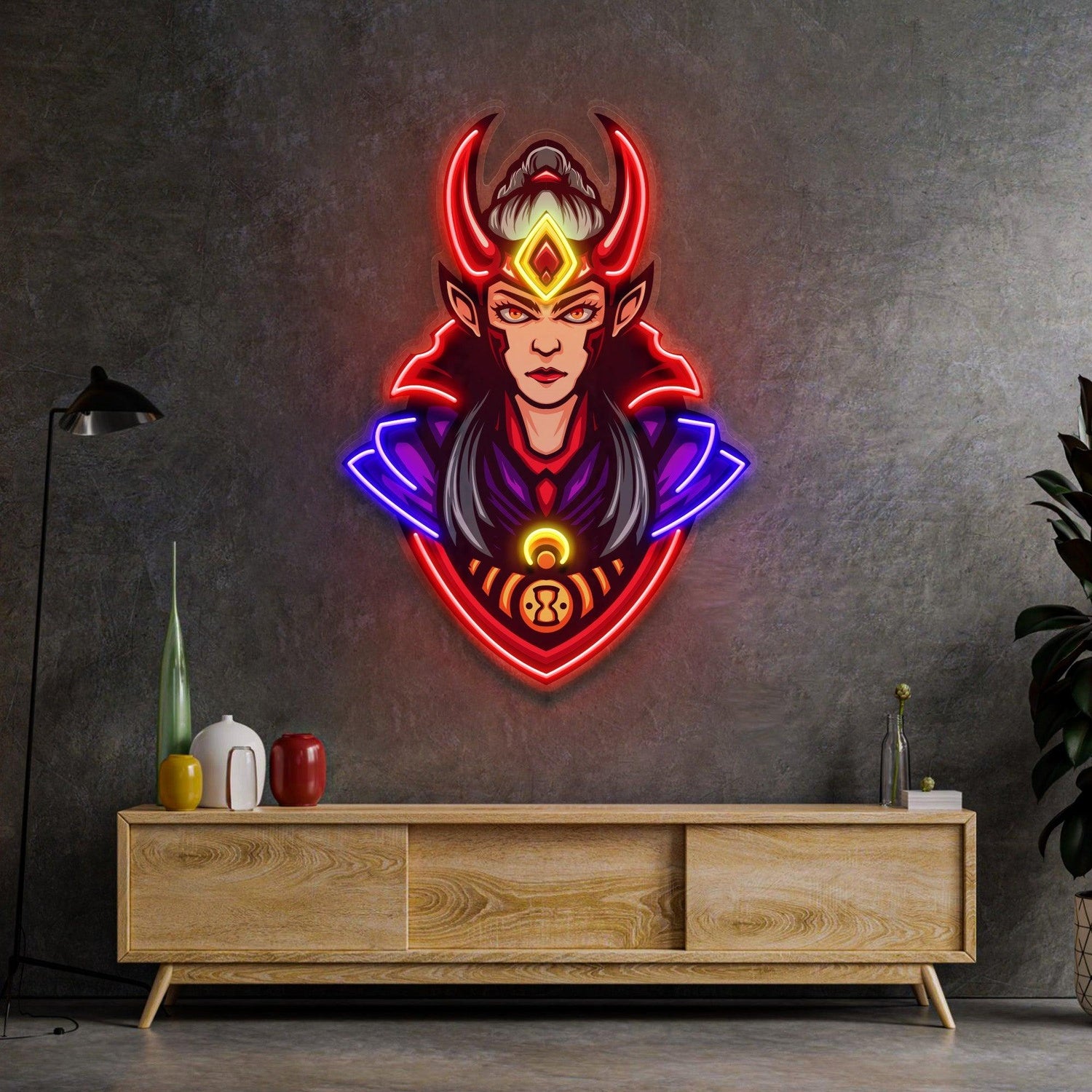 Red Horned Lady Assassins Multicolor Fantasy Uv Printed Led Neon Sign For Home Decor | Shineneon