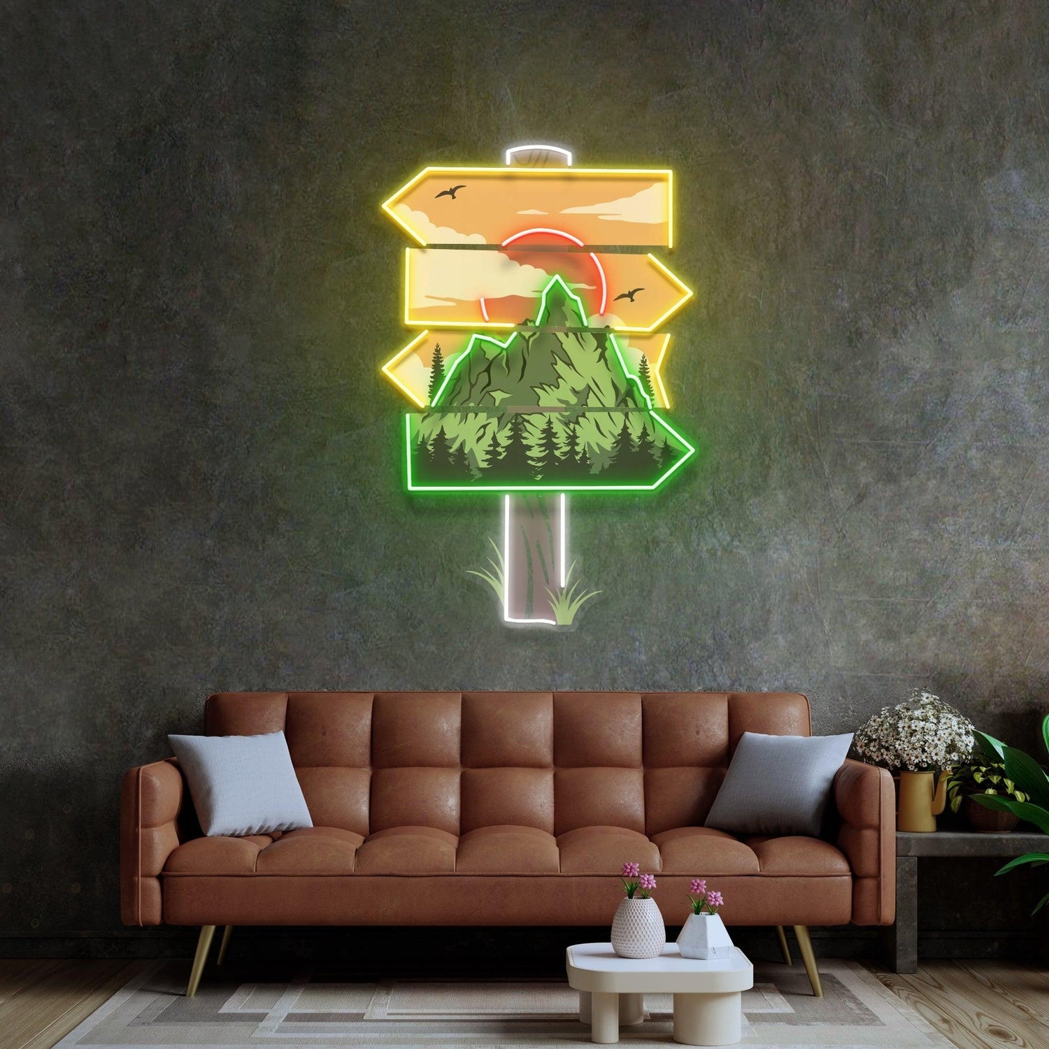 Red Moon Forestry Arrow Nature Uv Printed Led Neon Sign Indoor Wall Art | Shineneon