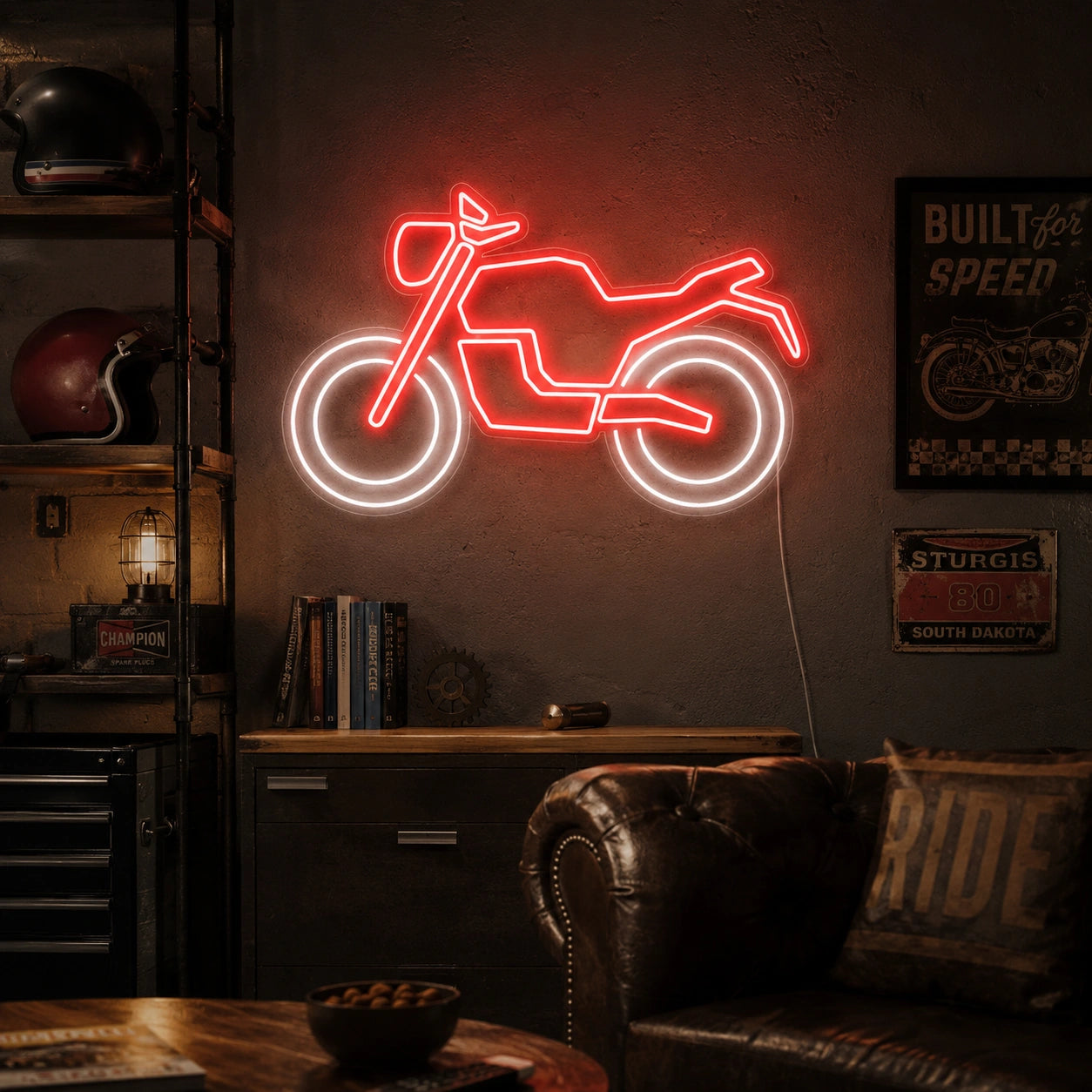 Red Motorcycle Outline Neon Sign LED Neon Sign real lifestyle scene