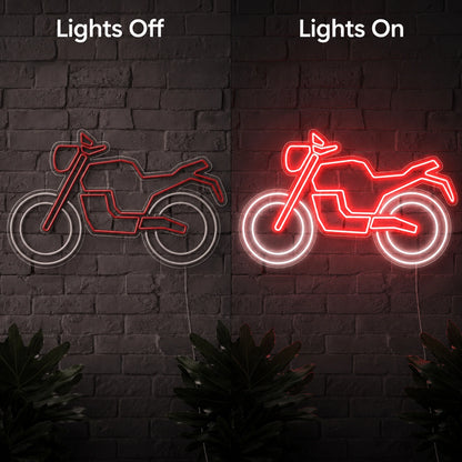 Red Motorcycle Outline Neon Sign LED Neon Sign day and night comparison