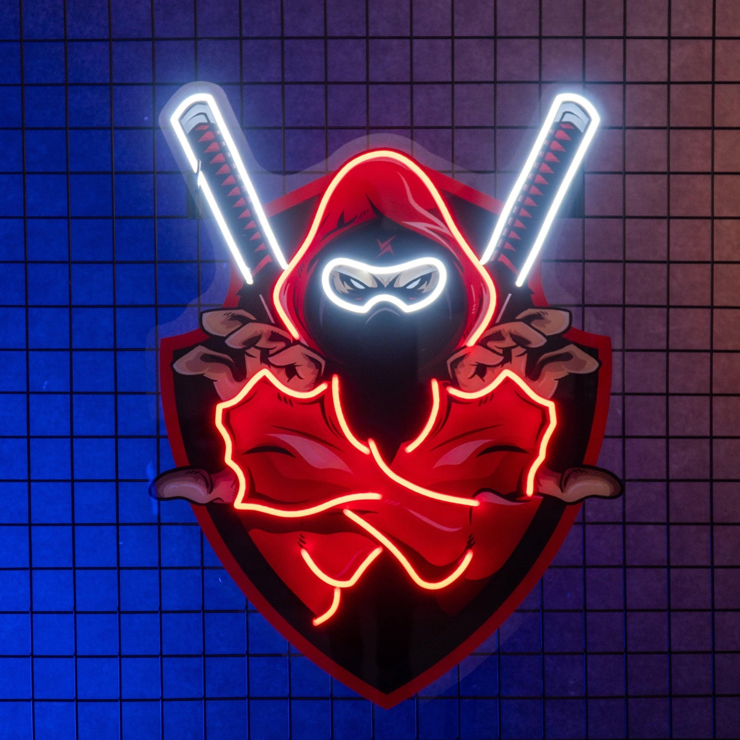 Red Ninja Anime-Style Uv Printed Led Neon Sign With Crossed Swords For Gaming Room | Shineneon