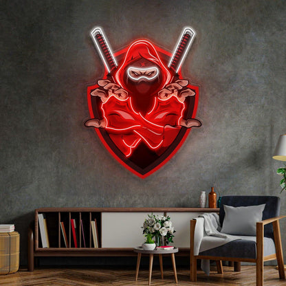 Red Ninja Anime-Style Uv Printed Led Neon Sign With Crossed Swords For Gaming Room | Shineneon