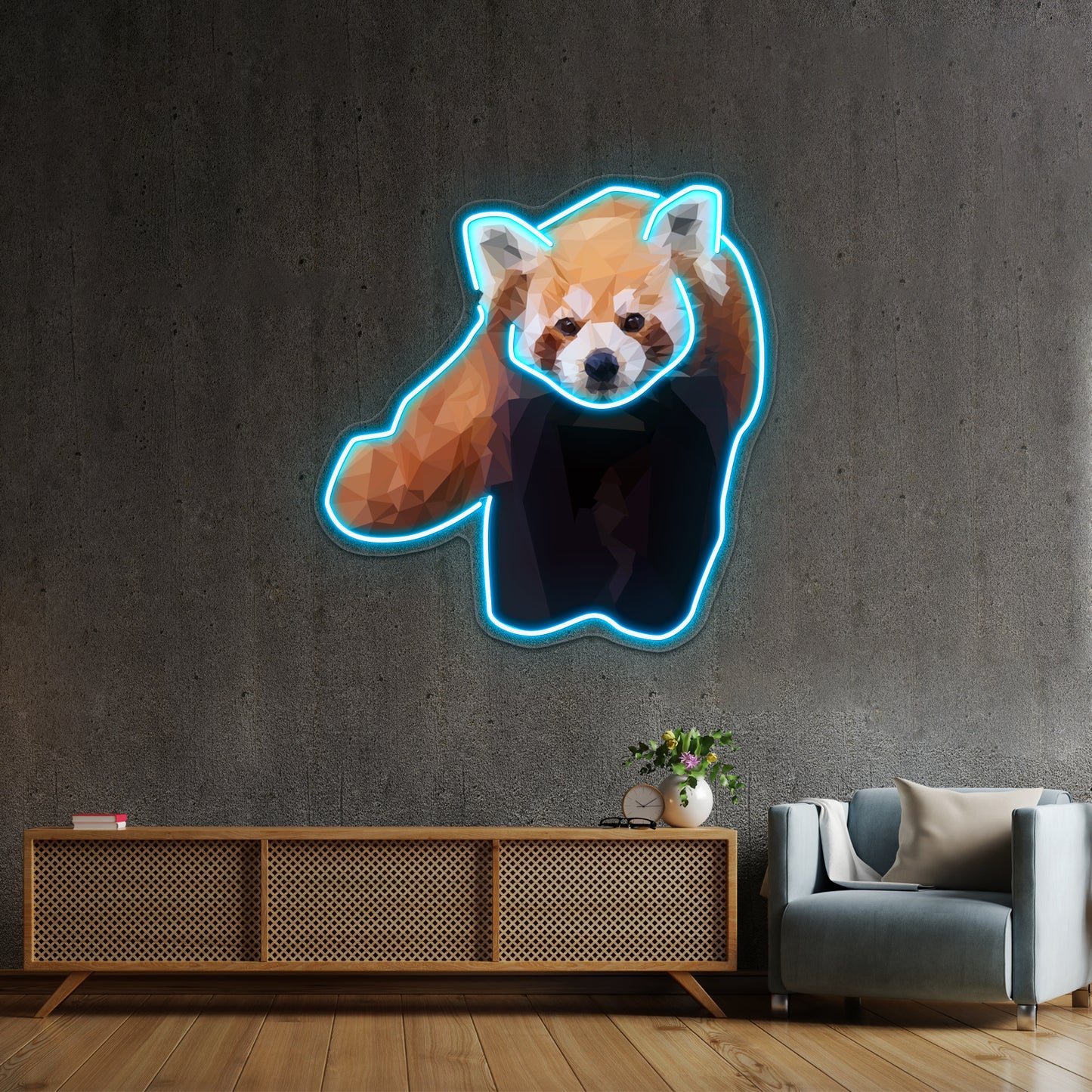 Red Panda Low Poly Geometric Triangles Endangered Animal Art Wall Artwork Neon Signs