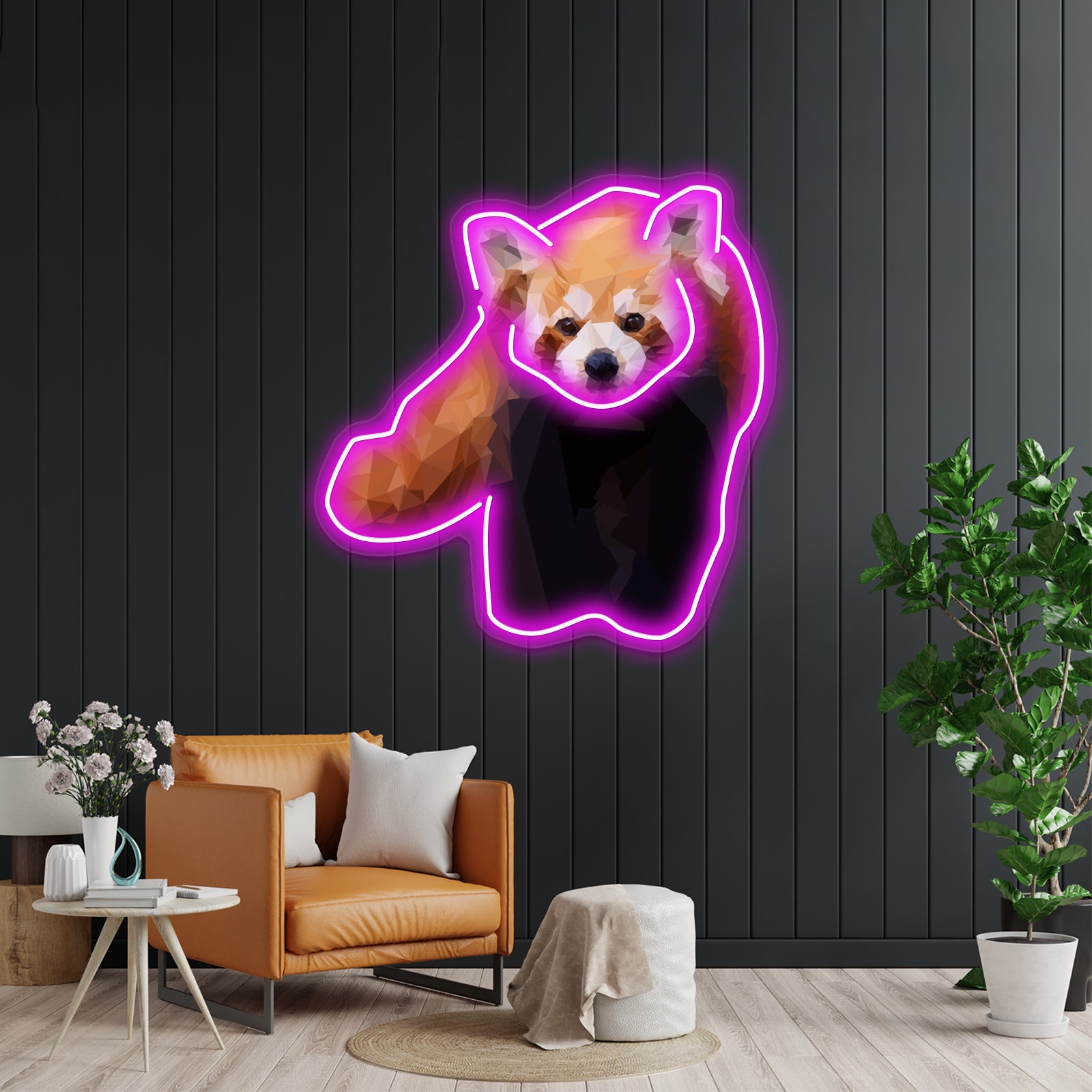 Red Panda Low Poly Geometric Triangles Endangered Animal Art Wall Artwork Neon Signs | Shineneon