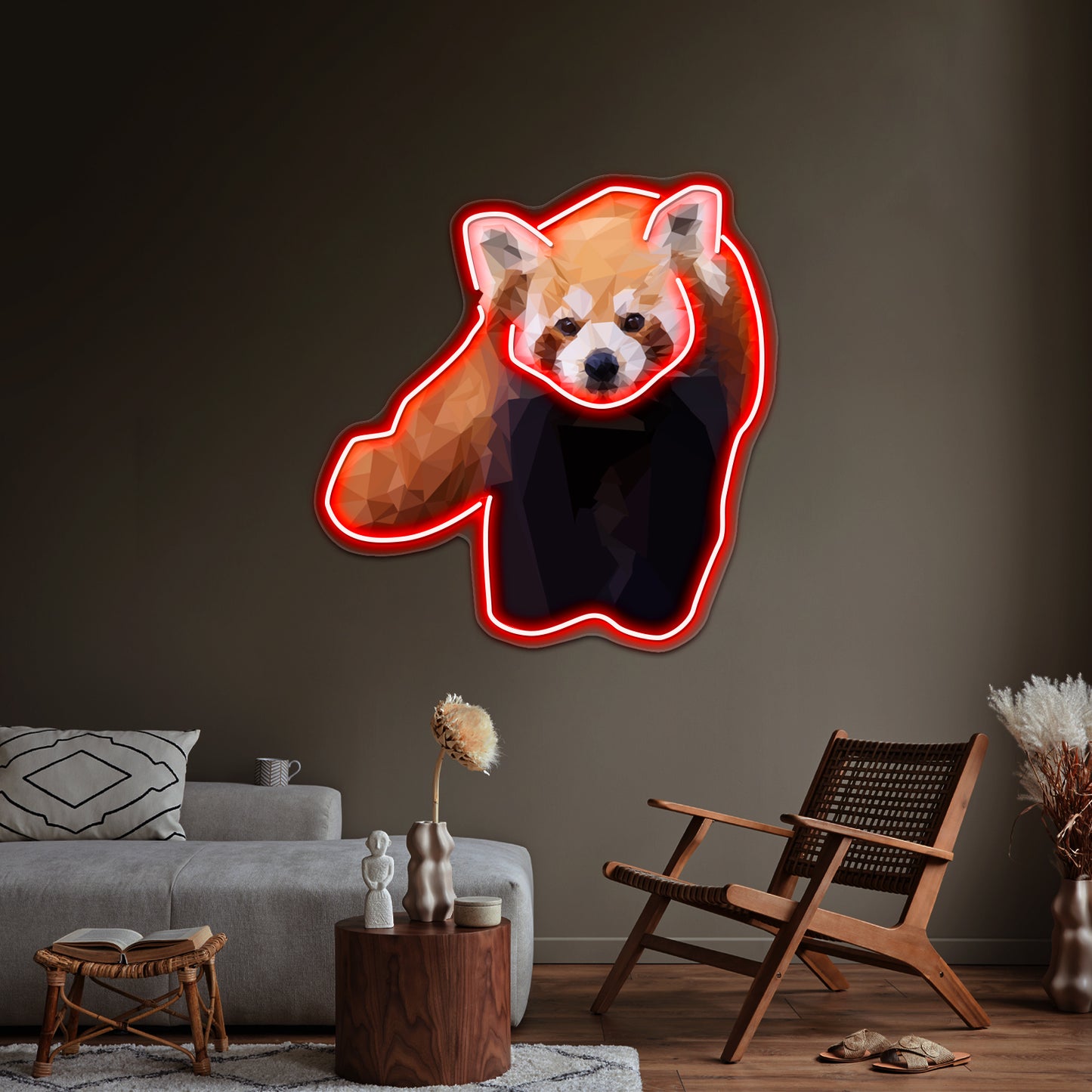 Red Panda Low Poly Geometric Triangles Endangered Animal Art Wall Artwork Neon Signs