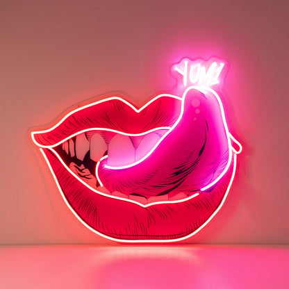 Red-Pink Lips Yum Uv Printed Led Neon Sign For Bar Restaurant Home Decor | Shineneon