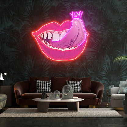 Red-Pink Lips Yum Uv Printed Led Neon Sign For Bar Restaurant Home Decor | Shineneon