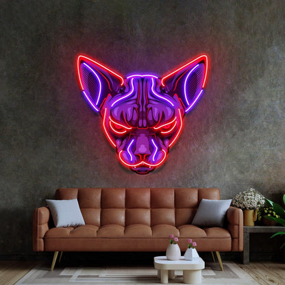 Red-Purple Sphynx Cat Head Design Uv Printed Led Neon Sign Indoor Wall Decor | Shineneon