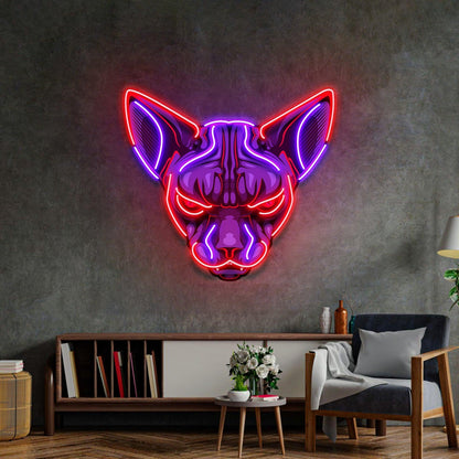 Red-Purple Sphynx Cat Head Design Uv Printed Led Neon Sign Indoor Wall Decor | Shineneon