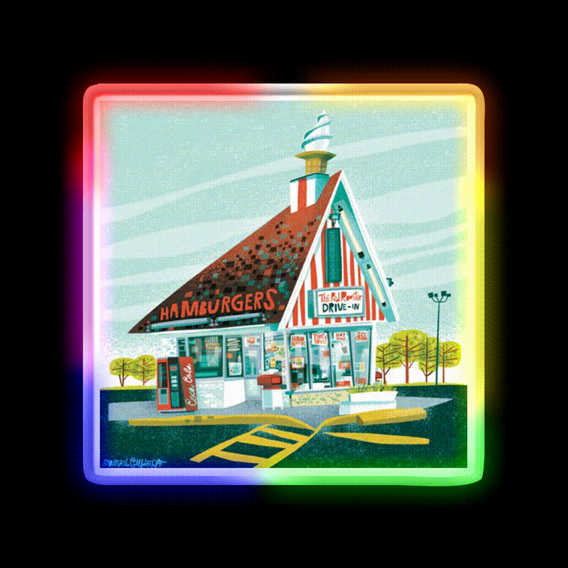 Red Rooster Drive In Fast Food Led Neon Sign For Burger Place Rgb Color