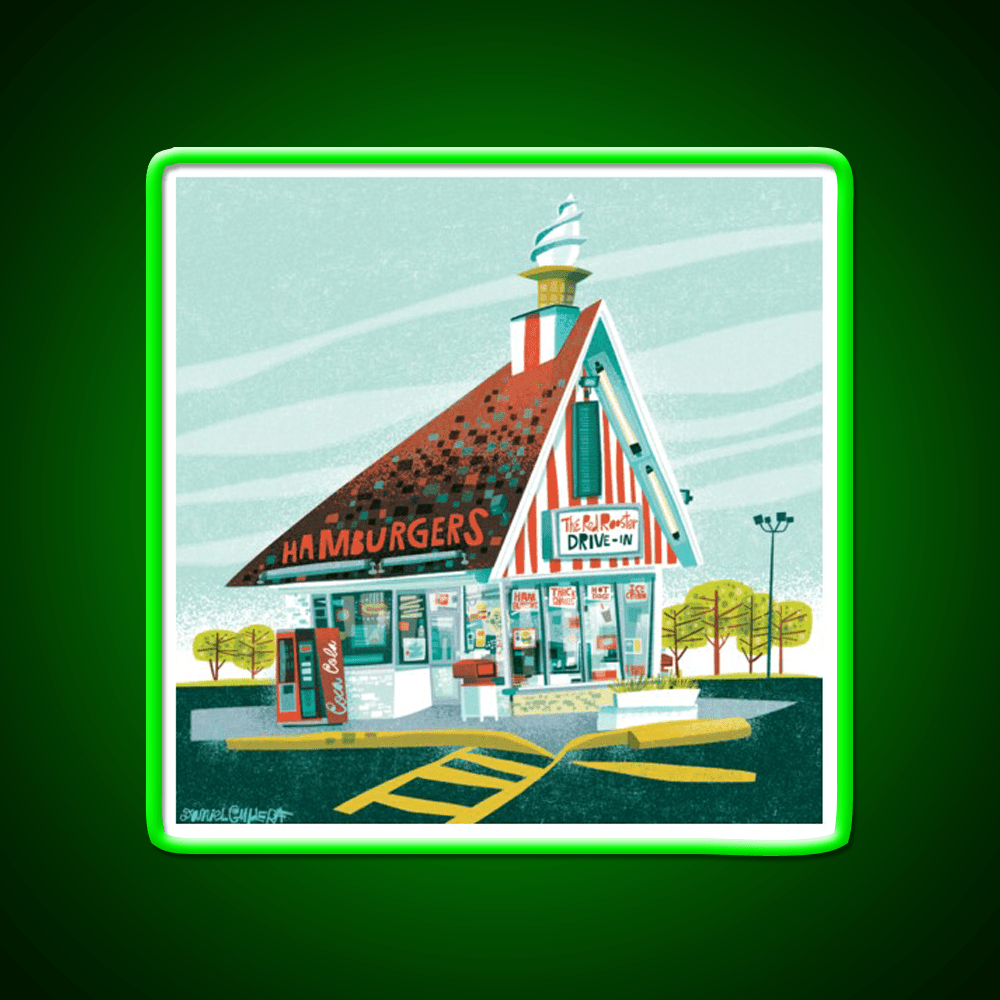 Red Rooster Drive In Fast Food Led Neon Sign For Burger Place Rgb Color - Shineneon