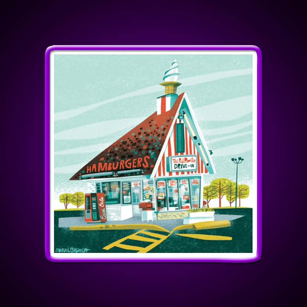 Red Rooster Drive In Fast Food Led Neon Sign For Burger Place Rgb Color - Shineneon