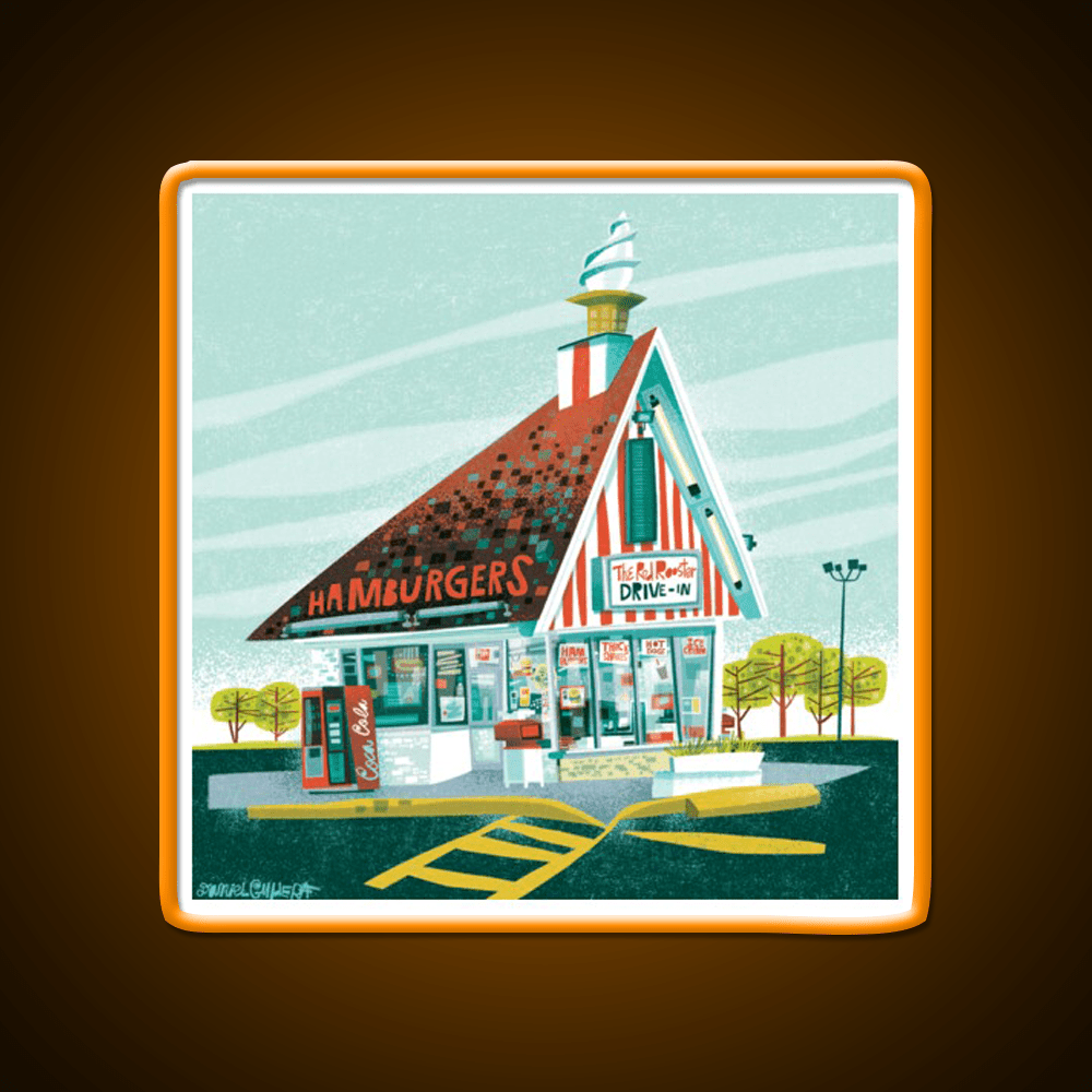 Red Rooster Drive In Fast Food Led Neon Sign For Burger Place Rgb Color - Shineneon