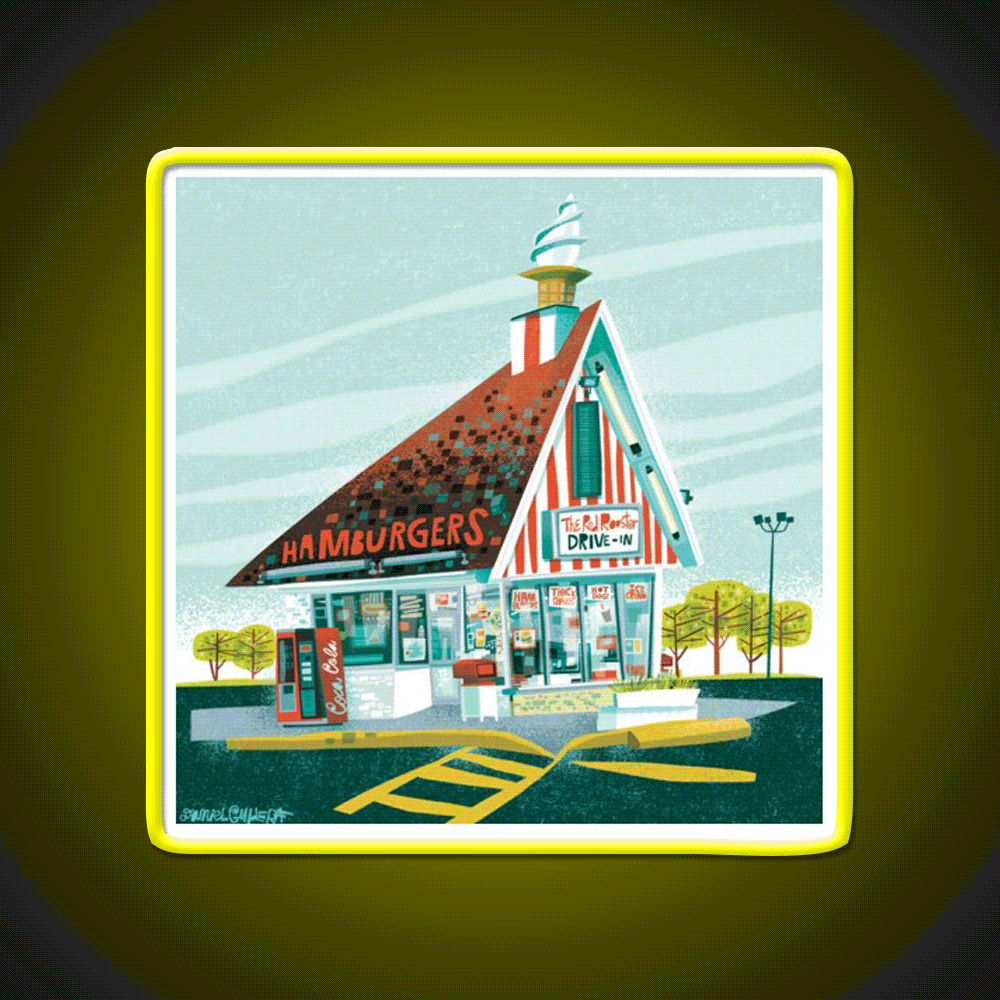 Red Rooster Drive In Fast Food Led Neon Sign For Burger Place Rgb Color