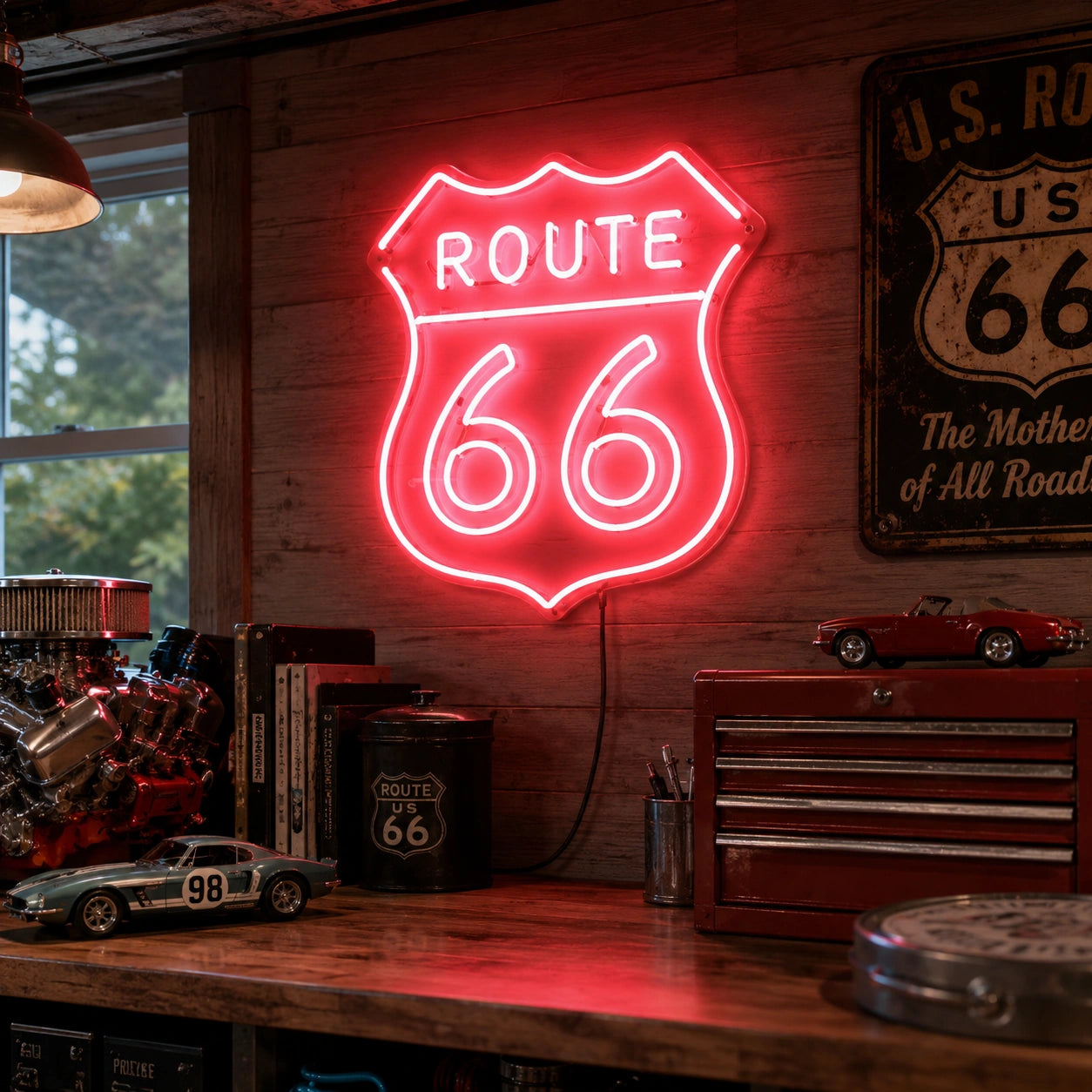 Red Route 66 Shield Neon Sign LED Neon Sign real lifestyle scene