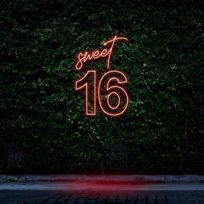 Red Script Sweet 16 Led Neon Sign For Birthday Party Decor | Shineneon