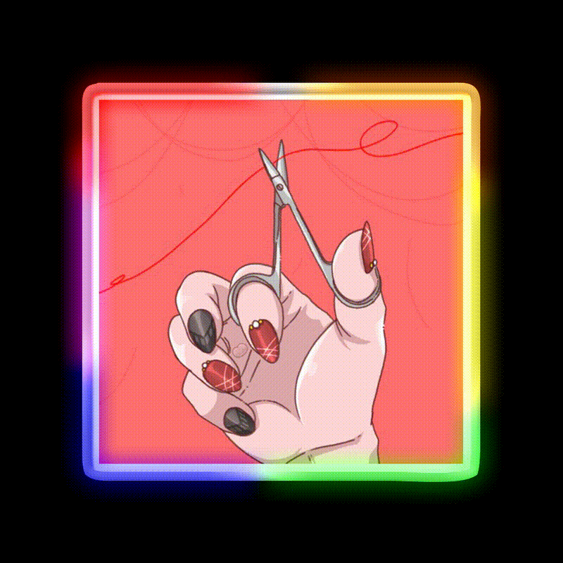 Red String Cut It Nail Salon Led Neon Sign Rgb Color - LED neon sign close-up detail