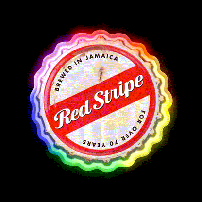 Red Stripe Bottle Cap Beer Bar Decor Led Neon Sign Wall Art Rgb Color - LED neon sign close-up detail