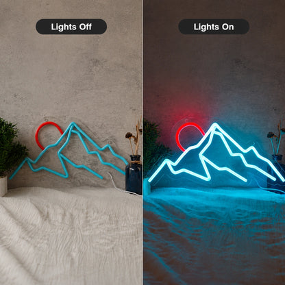 Red Sun Mountain Neon Sign LED Neon Sign day and night comparison