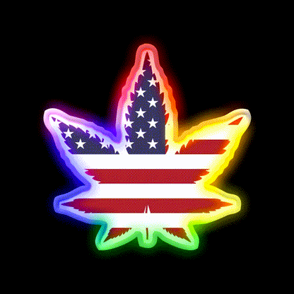 Red White And Blue Leaf Hemp Inspired Green Leaf Led Neon Sign Rgb Color - LED neon sign close-up detail
