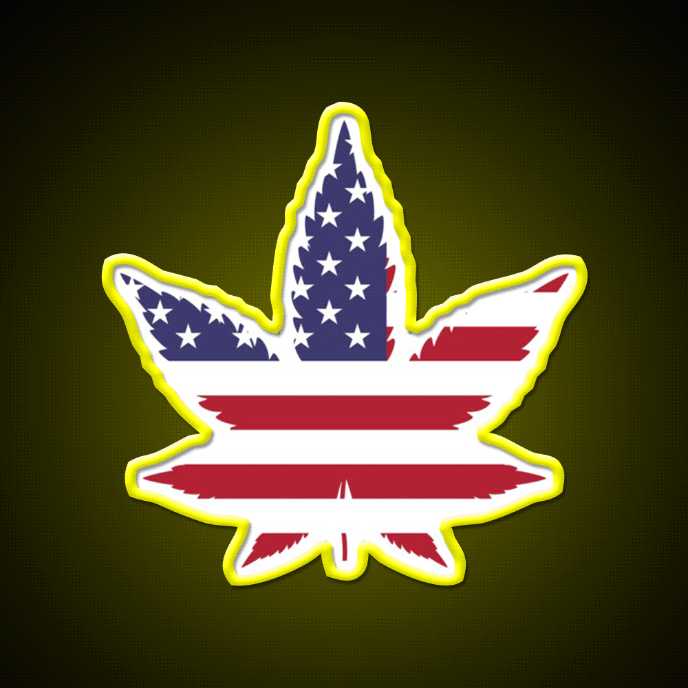 Red White And Blue Leaf Hemp Inspired Green Leaf Led Neon Sign Rgb Color - Custom LED neon sign front view