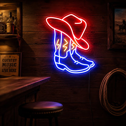 Red White Blue Cowboy Boot Neon Sign LED Neon Sign real lifestyle scene