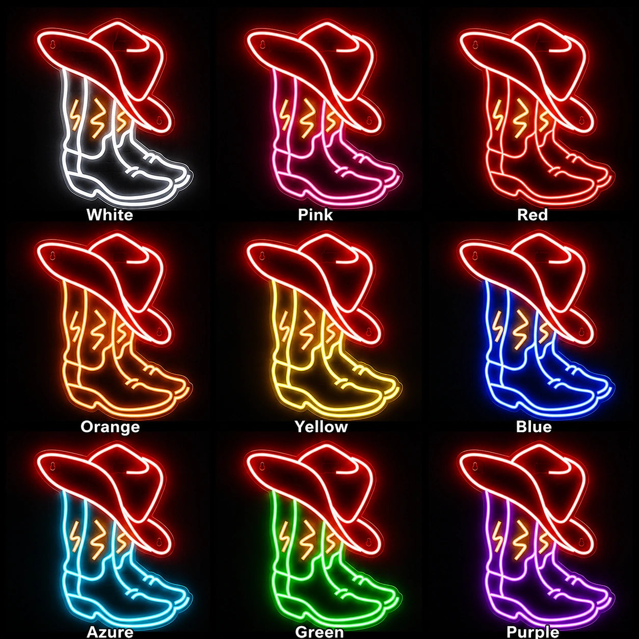 Red White Blue Cowboy Boot Neon Sign LED Neon Sign color grid