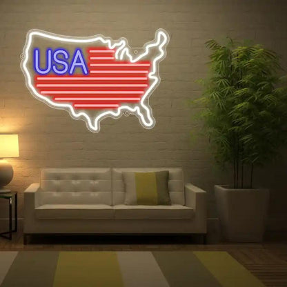 Red White Blue Usa Map Led Neon Sign For Home Wall Decor | Shineneon