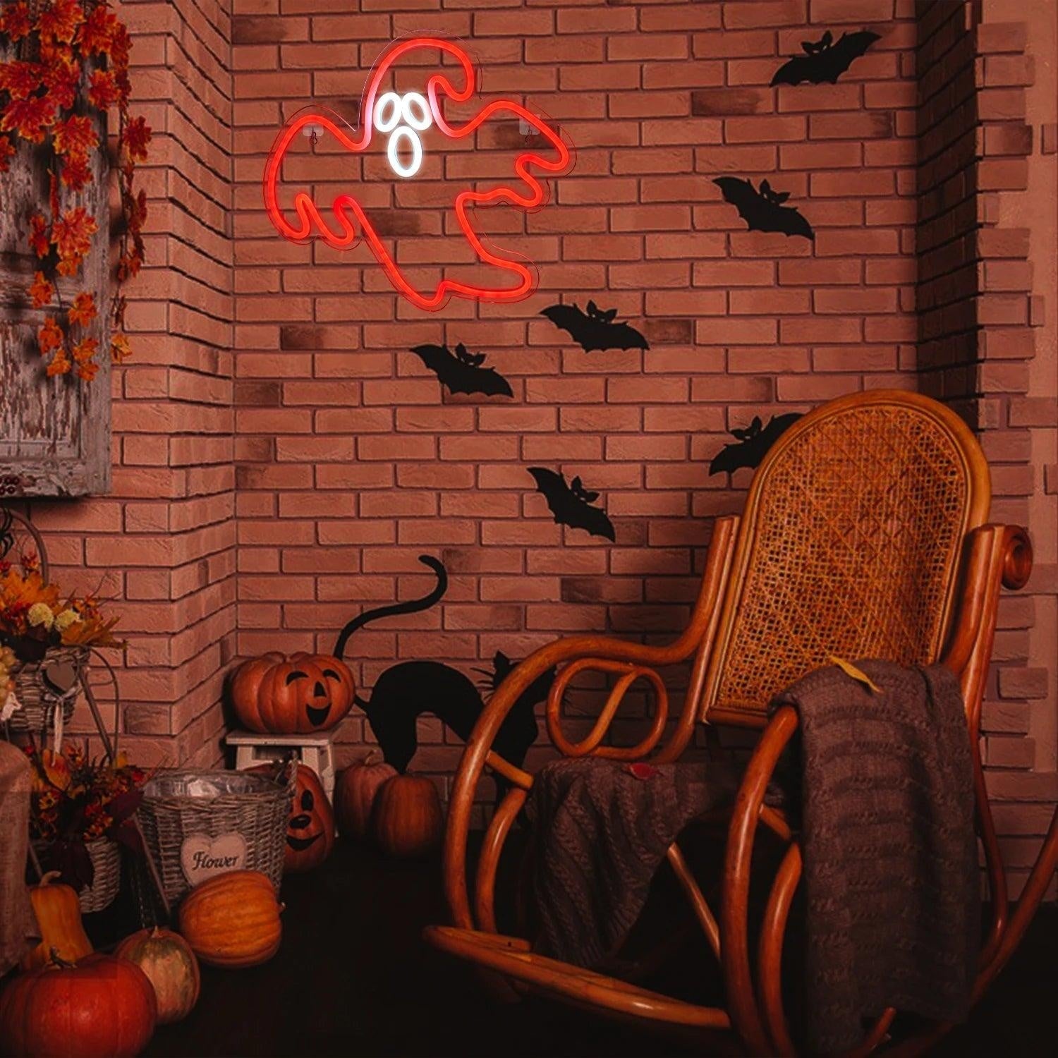 Red - White Cartoon Ghost Led Neon Sign Halloween Party Decor - Shineneon