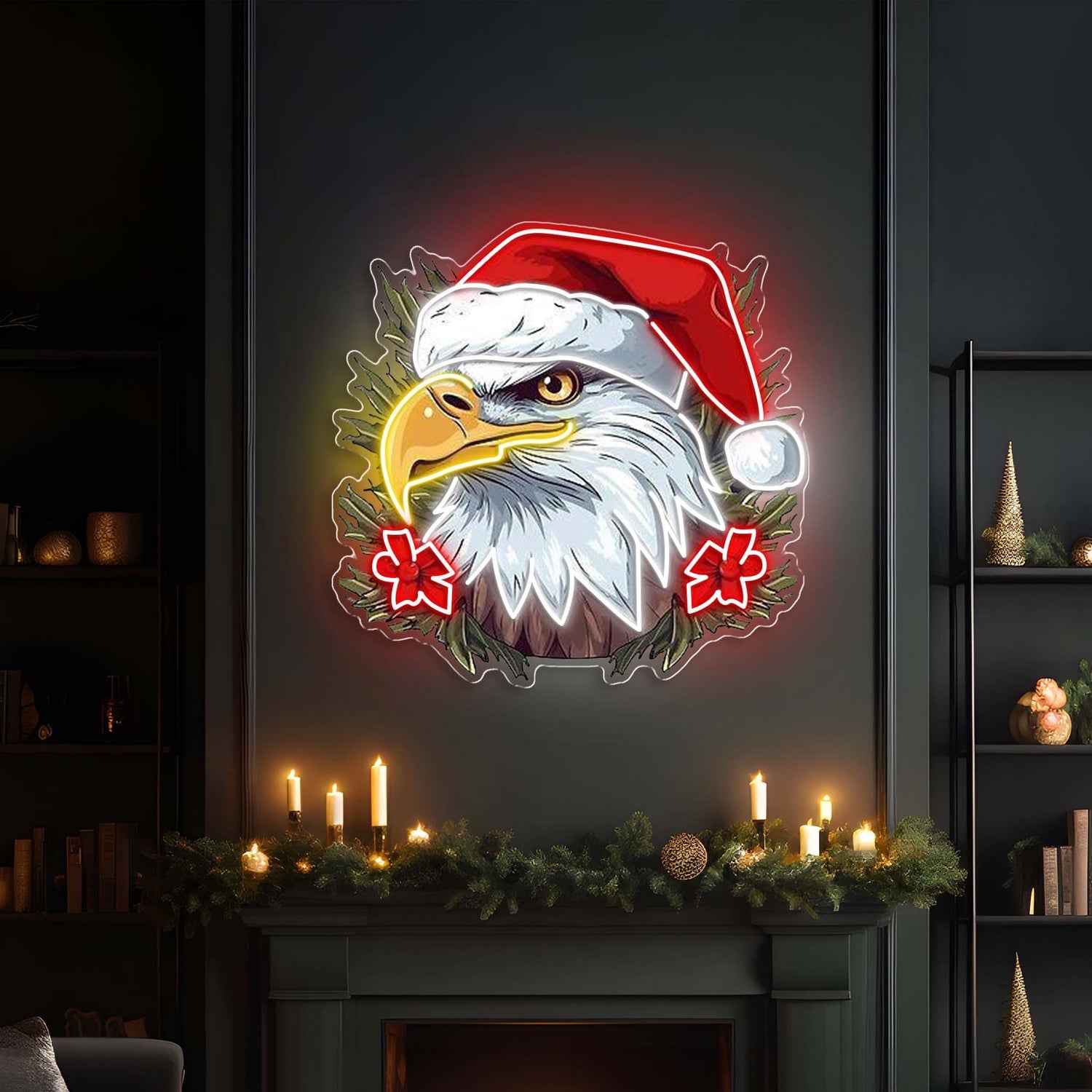 Red White Green Eagle Santa Hat Uv Printed Led Neon Sign Artwork For Holiday Xmas Decor | Shineneon