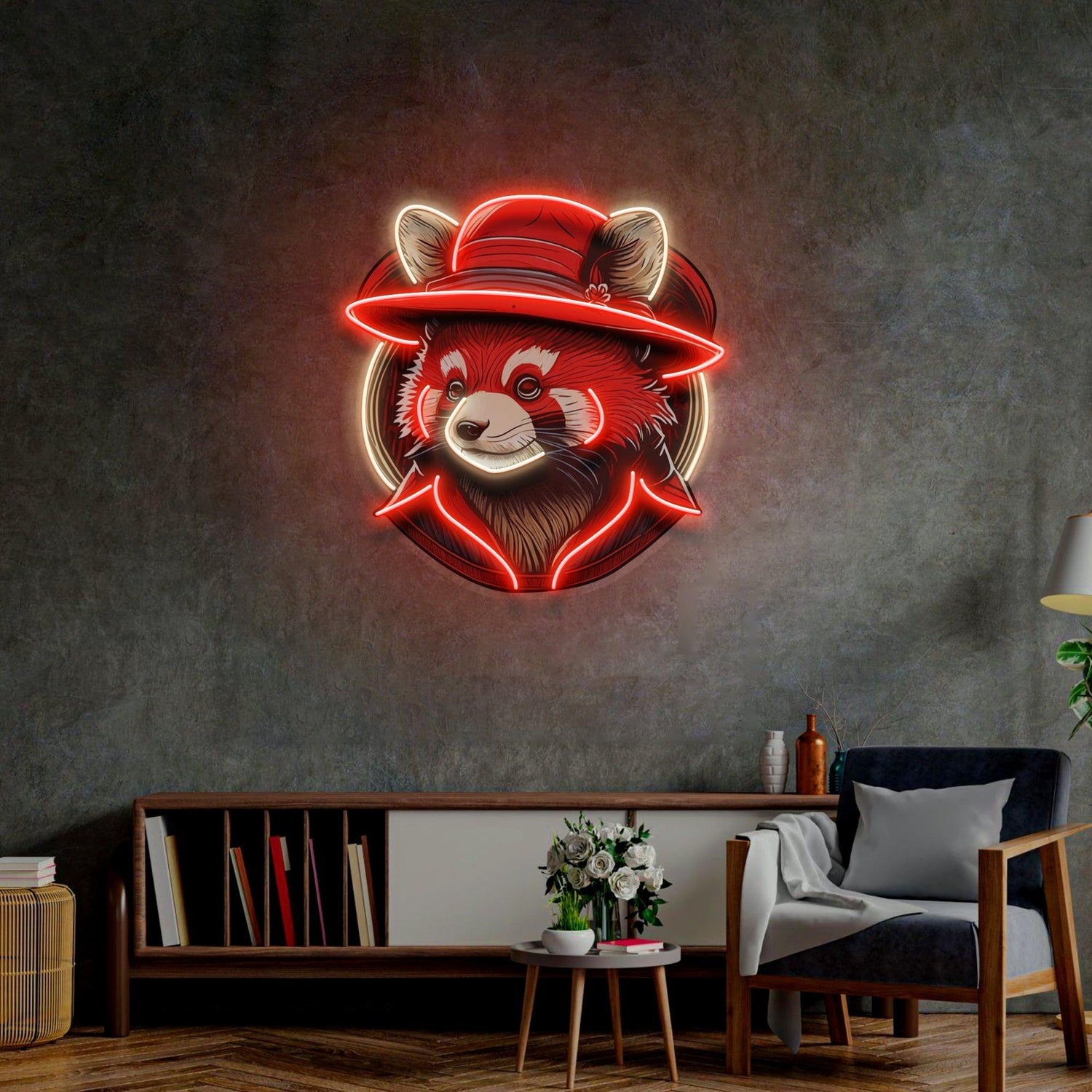 Red-White Racoon Uv Printed Led Neon Sign Home Wall Art Decor | Shineneon