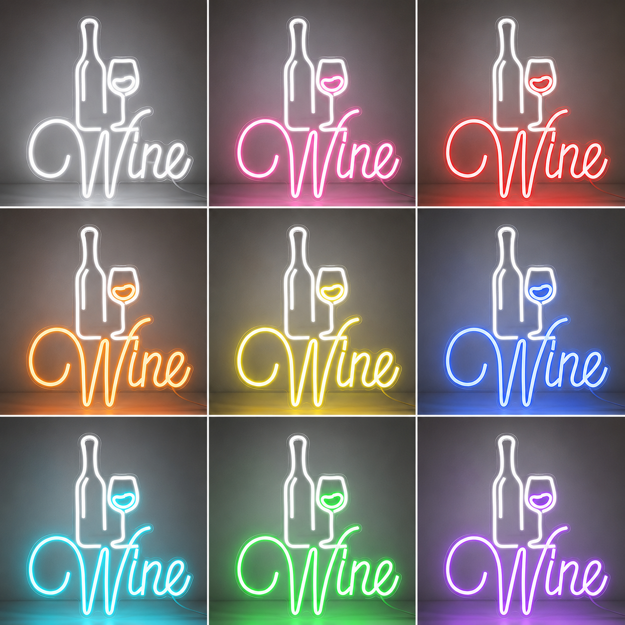 Red Wine Bottle LED Neon Sign Lights Sommelier Gift For Bedroom Wine color grid