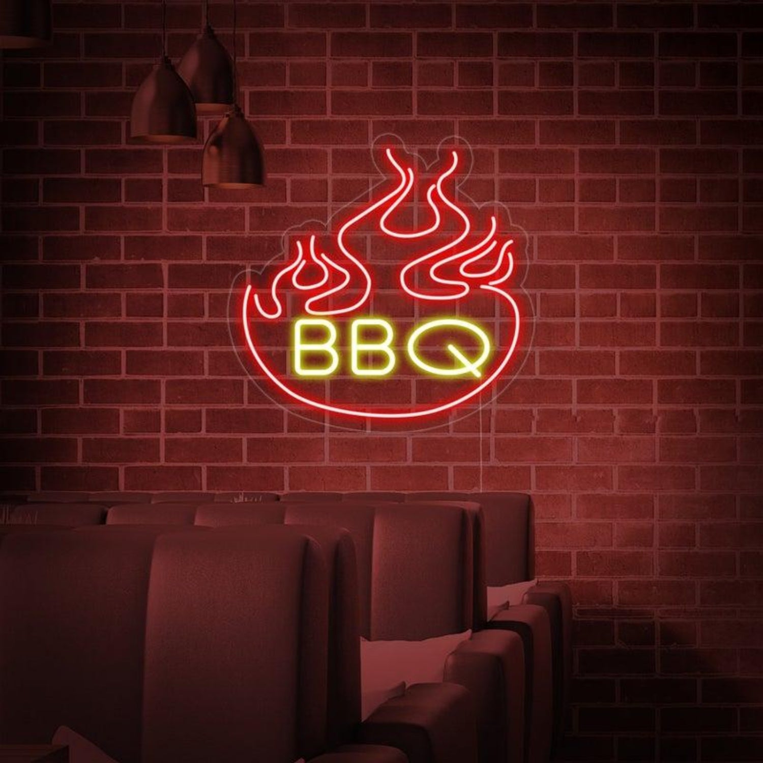 Red-Yellow Flame Dynamic Bbq Led Neon Sign For Restaurant Bar Decor | Shineneon