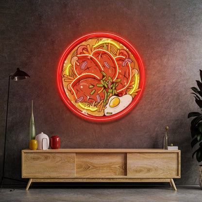 Red-Yellow Noodle Bowl With Beef Egg Uv Printed Led Neon Sign For Restaurant Kitchen Decor | Shineneon