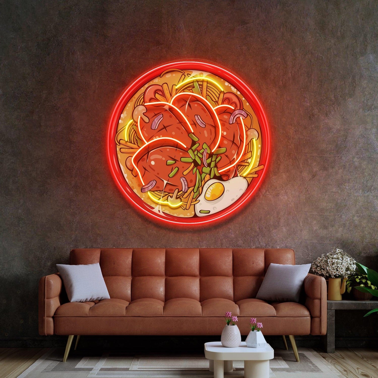 Red-Yellow Noodle Bowl With Beef Egg Uv Printed Led Neon Sign For Restaurant Kitchen Decor | Shineneon