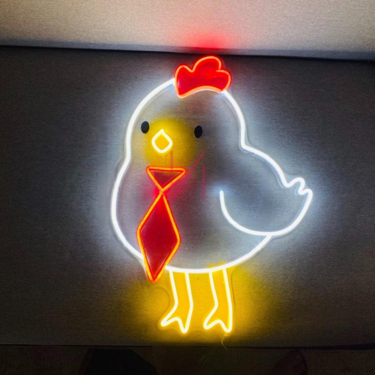 Red-Yellow-White Cartoon Chicken Led Neon Sign For Kids Room Cafe Decor | Shineneon