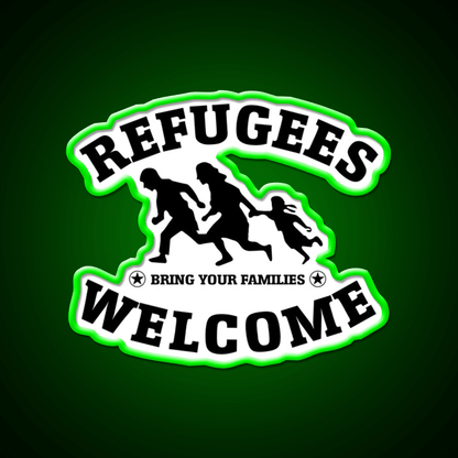 Refugees Welcome Peace Love Fluchtling Welcome Led Neon Sign Open Sign Rgb Color - Shineneon