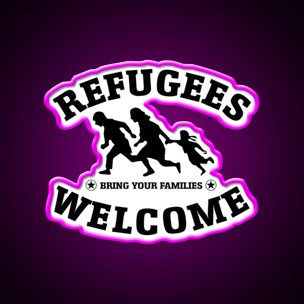 Refugees Welcome Peace Love Fluchtling Welcome Led Neon Sign Open Sign Rgb Color - Shineneon